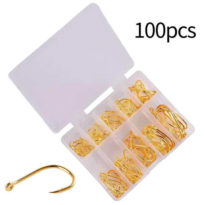Fishing Hooks Set 100Pcs Box 10 Series High Carbon Steel Single Circle Fishing Hook Fly Fishing Jip Barbed Carp Hooks - 100pc