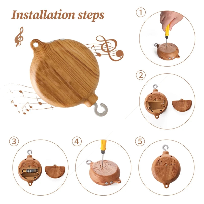 Revolving Music Box For Newborns Baby Crib Imitation Wood Color Hanging Rattle Baby Soothing Musical Toys 0-12 Months Baby Gi