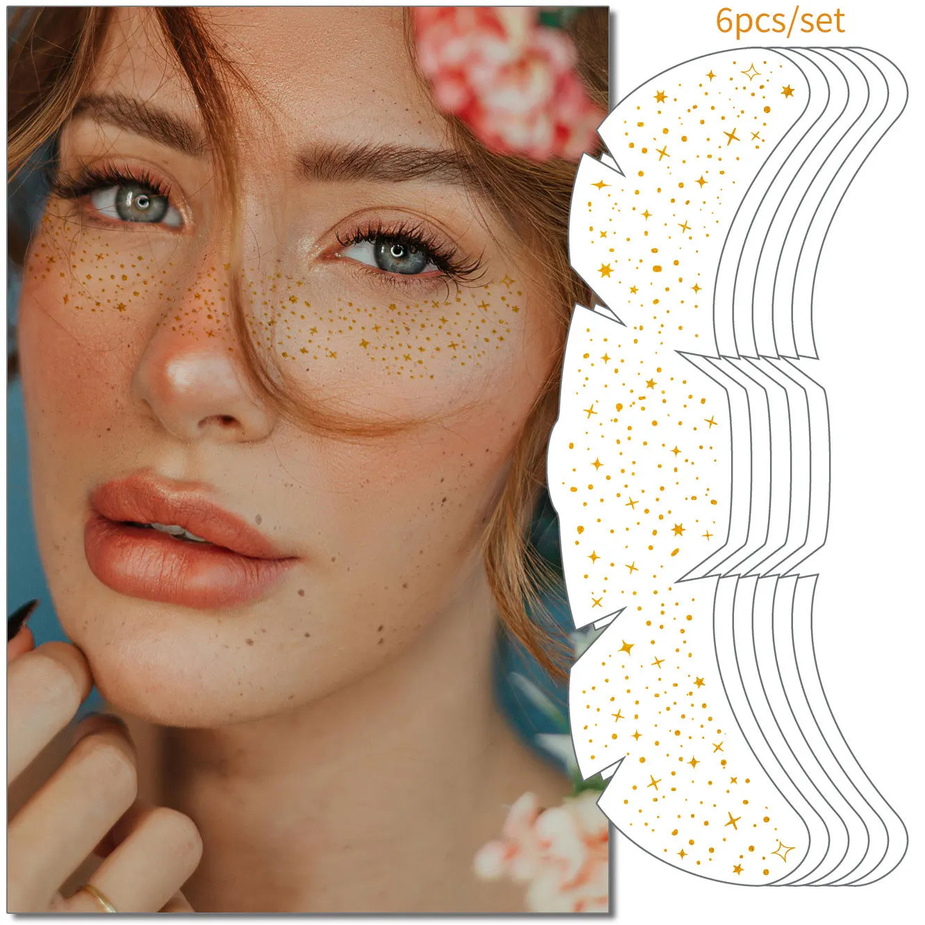 6pcs Freckle Tattoo Stickers Gold Silver Metallic Temporary Tattoo Stickers For Women Glitter Face Decals for Music Festival 