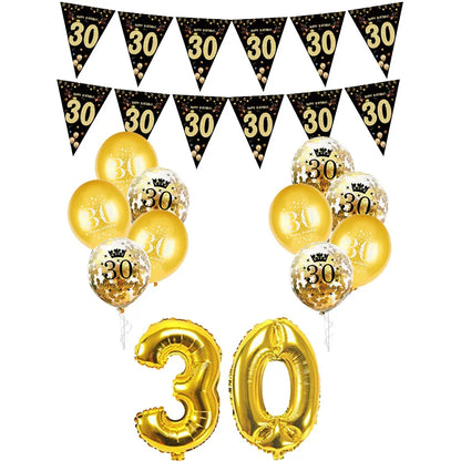 30th 40th 50th 60th birthday decorations Number Balloons Birthday Hanging Banner Flags for Adult 30th Anniversary Supplies - 