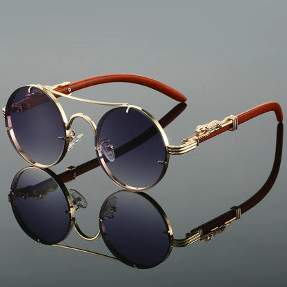 Vintage Round Sunglasses Men Fashion Double Bridge Multicolor Shades Women Retro Trendy Brand Luxury Design Sun Glasses - Gra