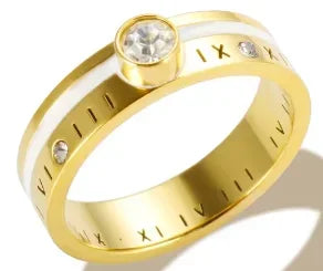 Crystal High End Non Tarnish Fashion Geometric Open Gold Plated Stainless Steel Rings for Women Wedding Ring Jewelry