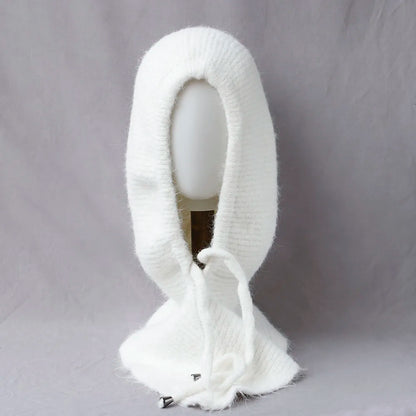 Unisex 100%Wool Knitted Balaclava Winter Ear Face Neck Protect One-Piece Scarf Hat Soft Warm Hooded Beanies Twist False Colla