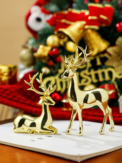 2 Pcs Reindeer Christmas Table Decoration for Home Indoor Xmas Holiday Small Statue Rustic Table Decor Christmas Reindeer Dec
