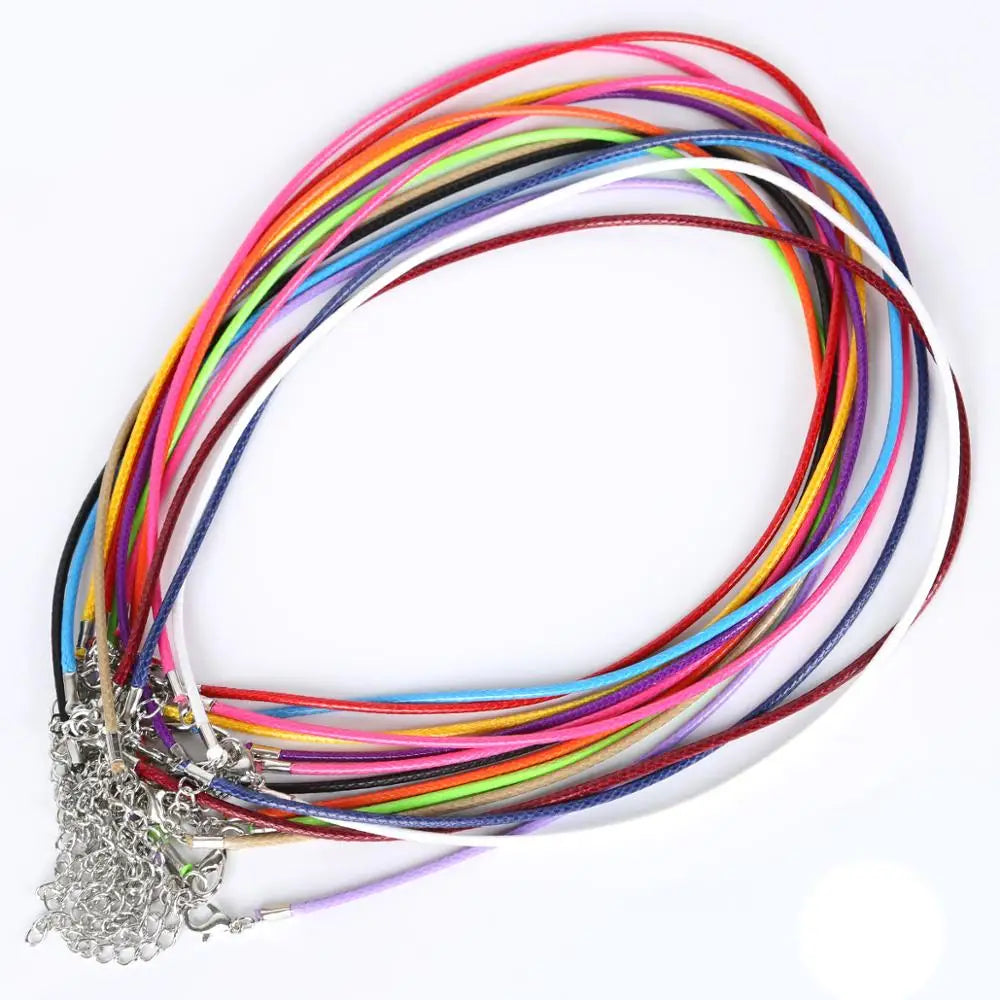10Pcs/lot 1.5mm 2mm Adjustable Leather Cord Waxed Thread Rope Necklace Extender Chain Lobster Clasp DIY Jewelry Making Findin