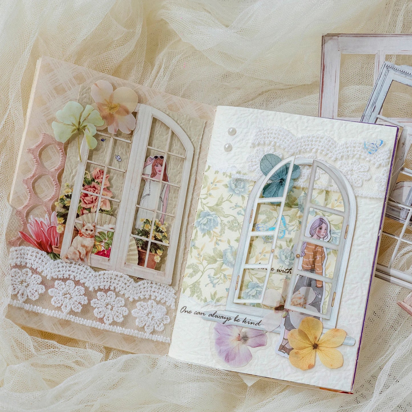 10 Sheets Vintage Hollow Door Window Sticker Diy Diary Decoration Plant Flower INS Sticker Album Scrapbooking Kawaii Statione