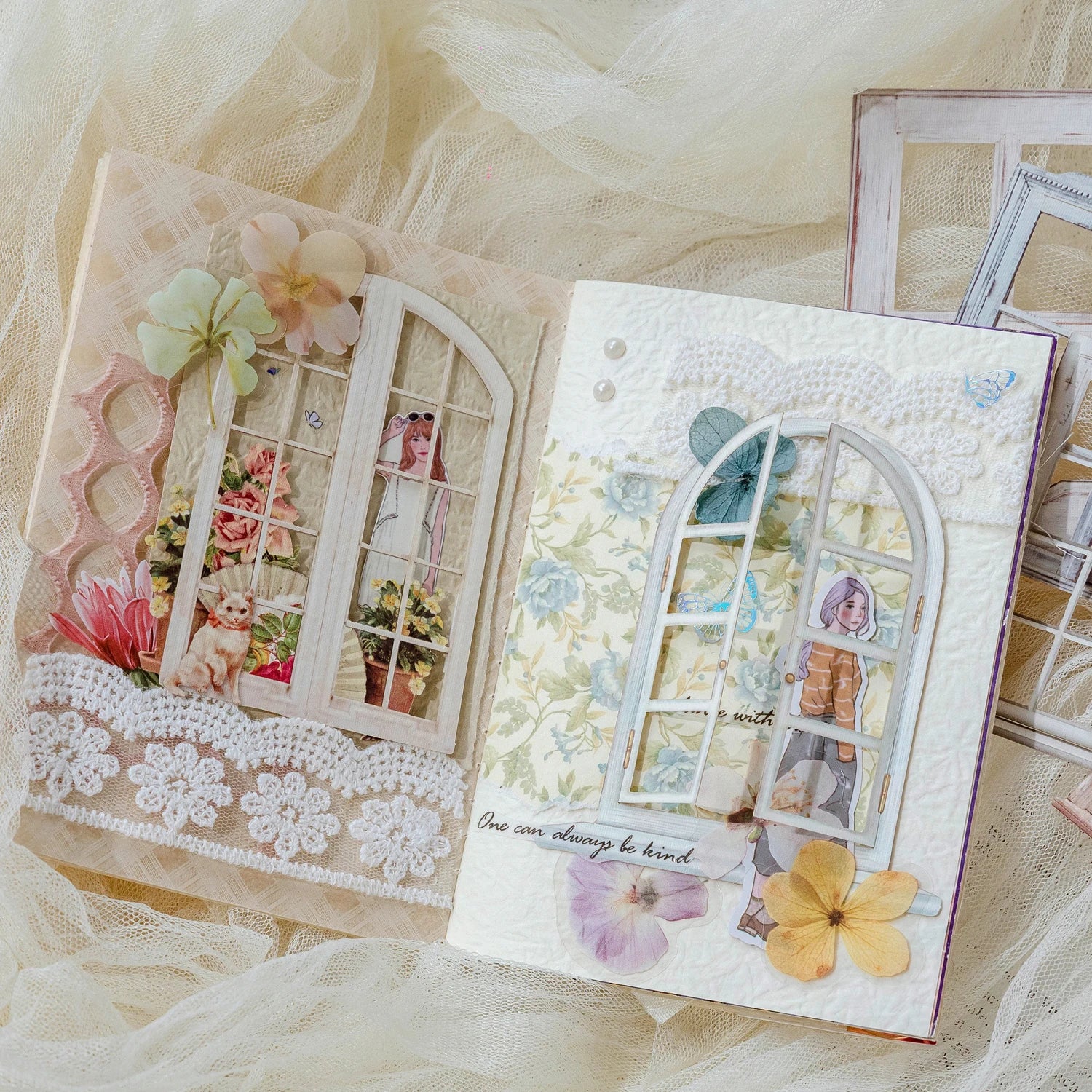 10 Sheets Vintage Hollow Door Window Sticker Diy Diary Decoration Plant Flower INS Sticker Album Scrapbooking Kawaii Statione