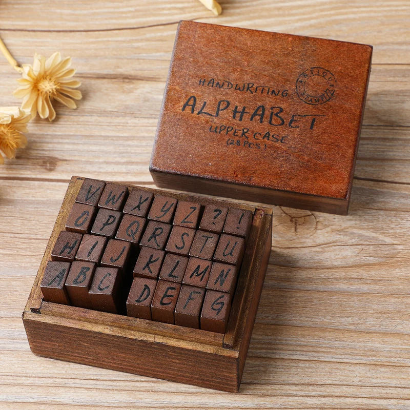 Journal Go 28pcs Alphabet Number Week Stamps Vintage Wooden Letter Stamp Set for Craft Card Making Planner Scrapbooking Journ