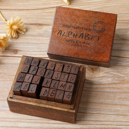 Journal Go 28pcs Alphabet Number Week Stamps Vintage Wooden Letter Stamp Set for Craft Card Making Planner Scrapbooking Journ