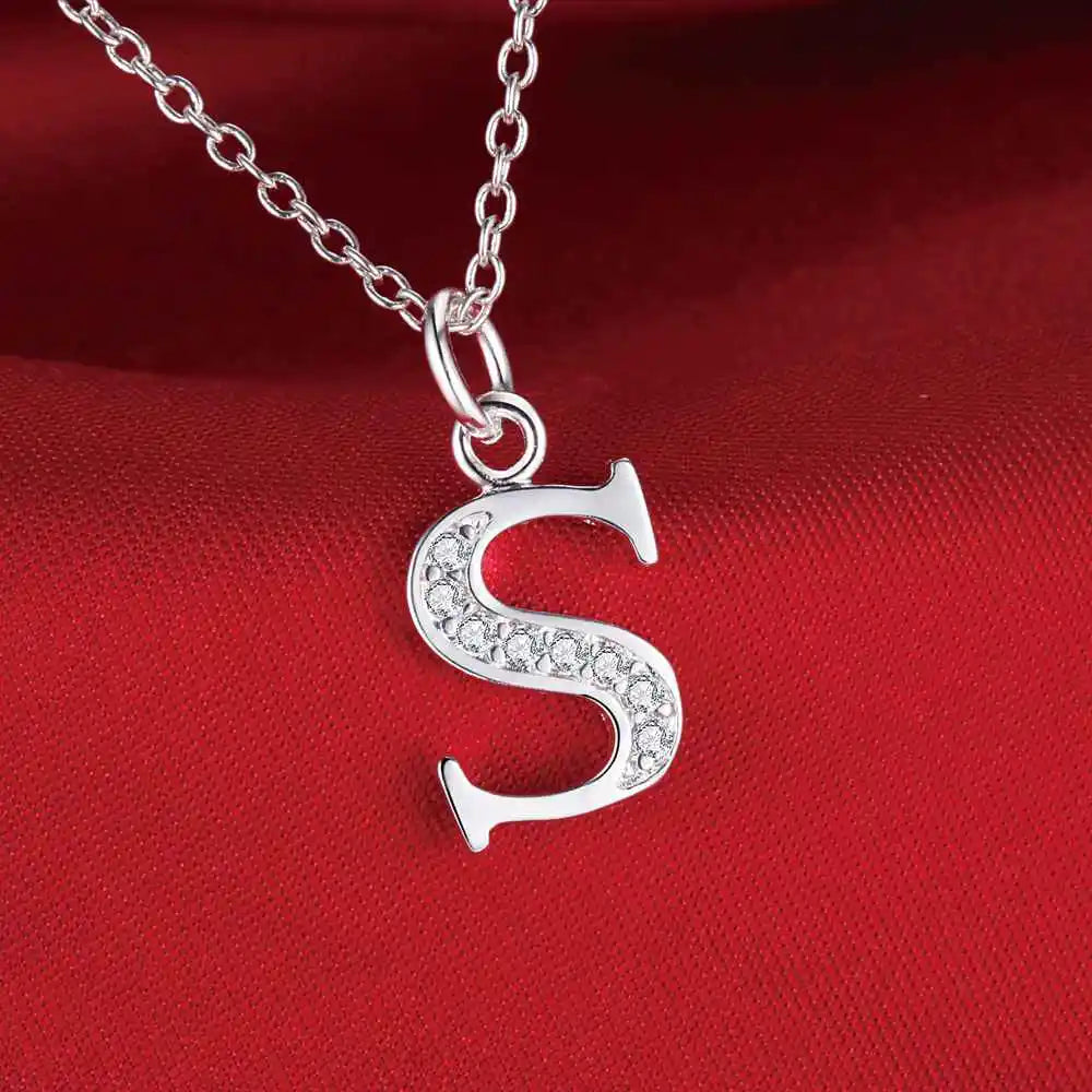 26 Letters 925 Sterling Silver Necklace Pendant Zircon For Women Exquisite Student Girlfriend Jewelry Accessories Wedding Gif