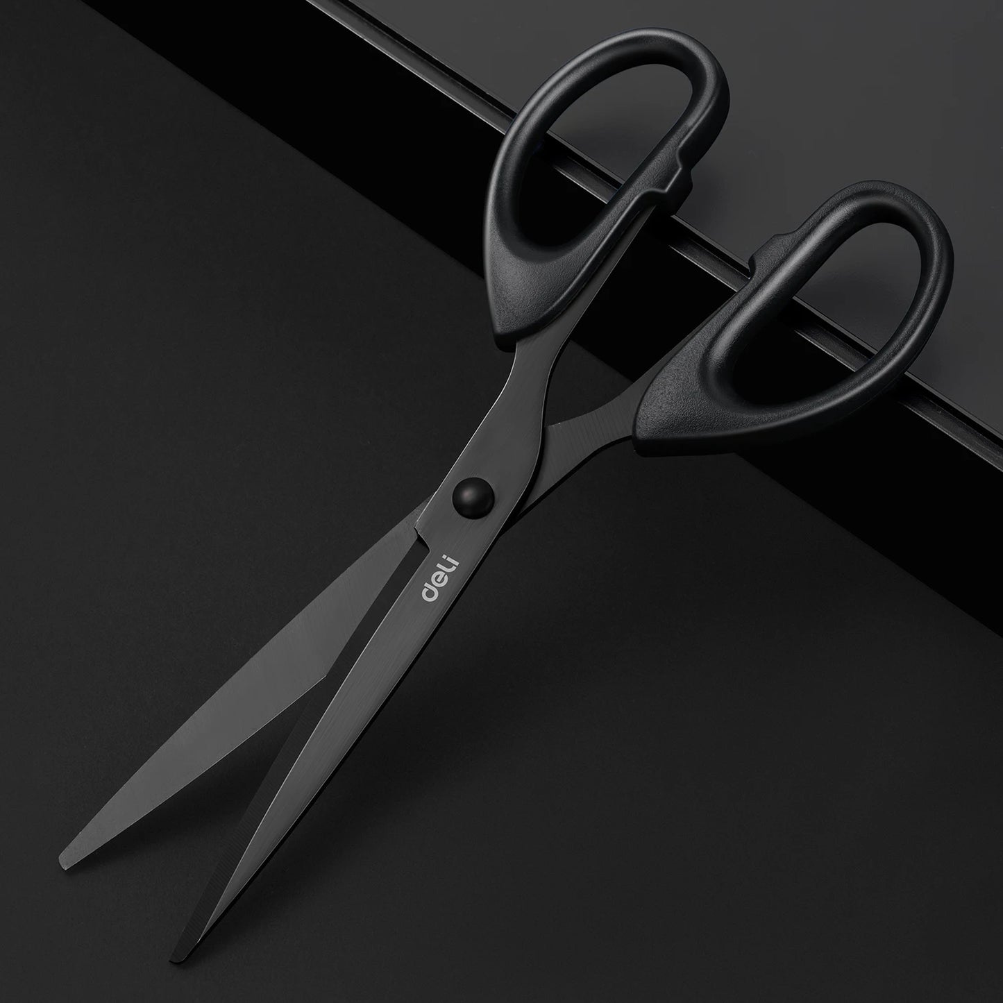 DELI Professional Office Scissors 180mm Heavy Duty Scissors with Black Blade Sharp Stainless Steel Cutting Tool for Paper Cra