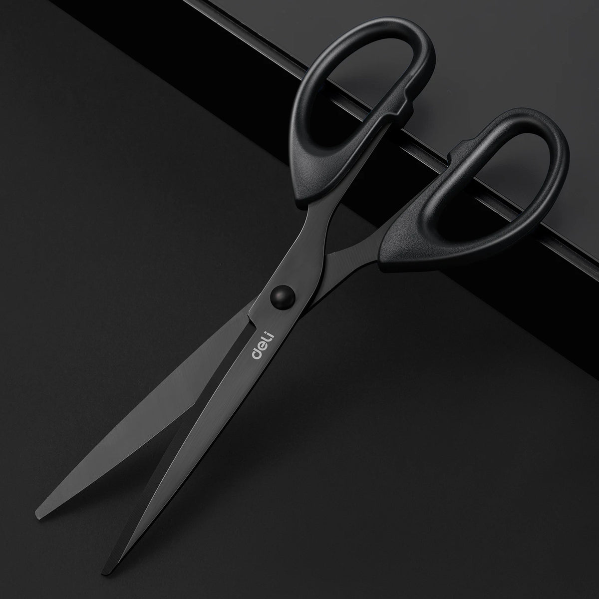 DELI Professional Office Scissors 180mm Heavy Duty Scissors with Black Blade Sharp Stainless Steel Cutting Tool for Paper Cra