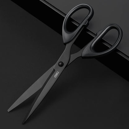 DELI Professional Office Scissors 180mm Heavy Duty Scissors with Black Blade Sharp Stainless Steel Cutting Tool for Paper Cra