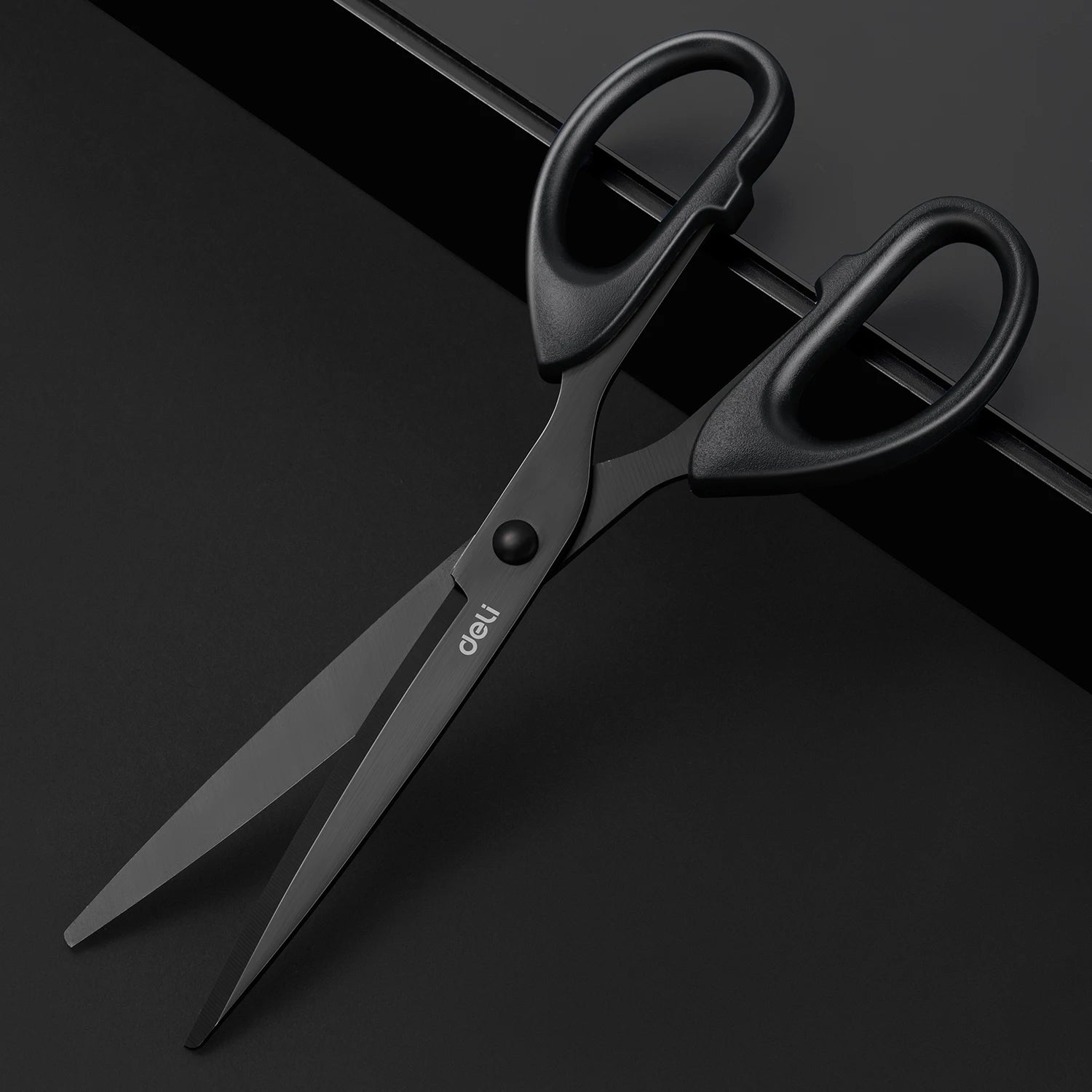 DELI Professional Office Scissors 180mm Heavy Duty Scissors with Black Blade Sharp Stainless Steel Cutting Tool for Paper Cra