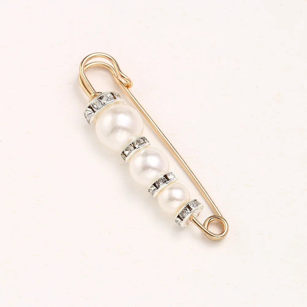 Women New Cute Imitation Pearl Rhinestone Brooch Anti-lighting Skirt Waist Pin Fashion Jewelry Accessories Gifts - 5.8CM 2204