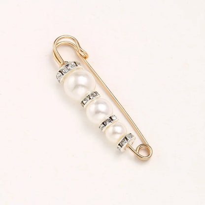 Women New Cute Imitation Pearl Rhinestone Brooch Anti-lighting Skirt Waist Pin Fashion Jewelry Accessories Gifts - 5.8CM 2204