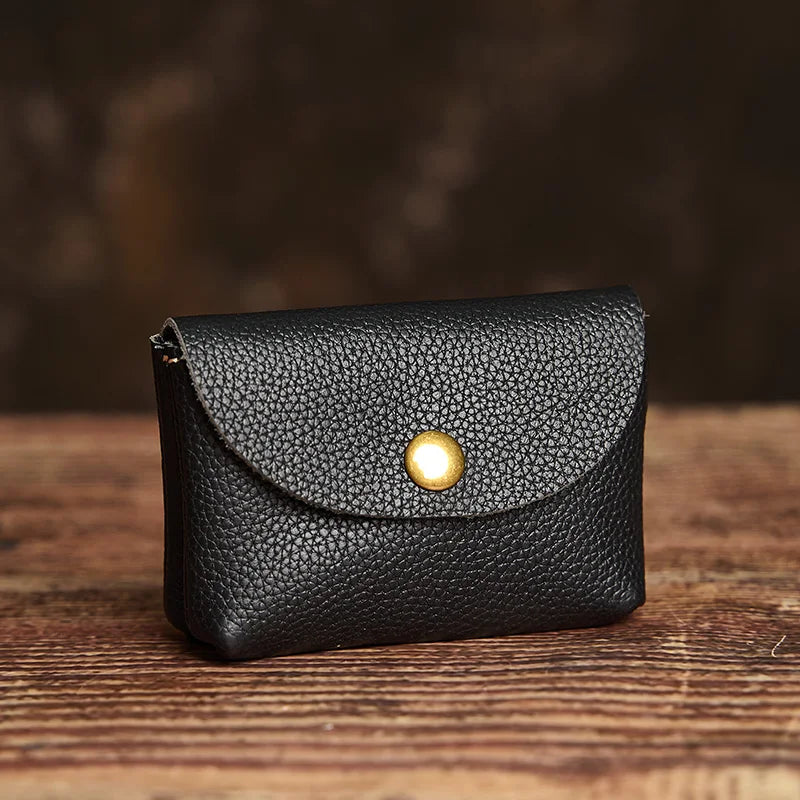 NUPUGOO Genuine Leather Retro Coin Purse Men's Double Wallet Small Card Bag Men And Women Universal Coin Key Bag - Black