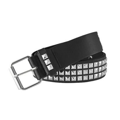 New Vintage-Style Belt with Square Beads and Rivets, Metal Pyramid-Shaped Belt. Unisex Punk-Style Belt with Five-Bull Design,