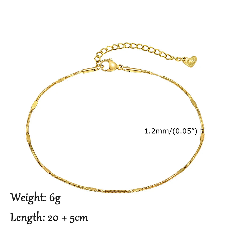 2024 Summer New Gold Color Anklets For Women Stainless Steel Firga Chain Feet Jewelry Layered Link Chain Accessory - Anklet 8