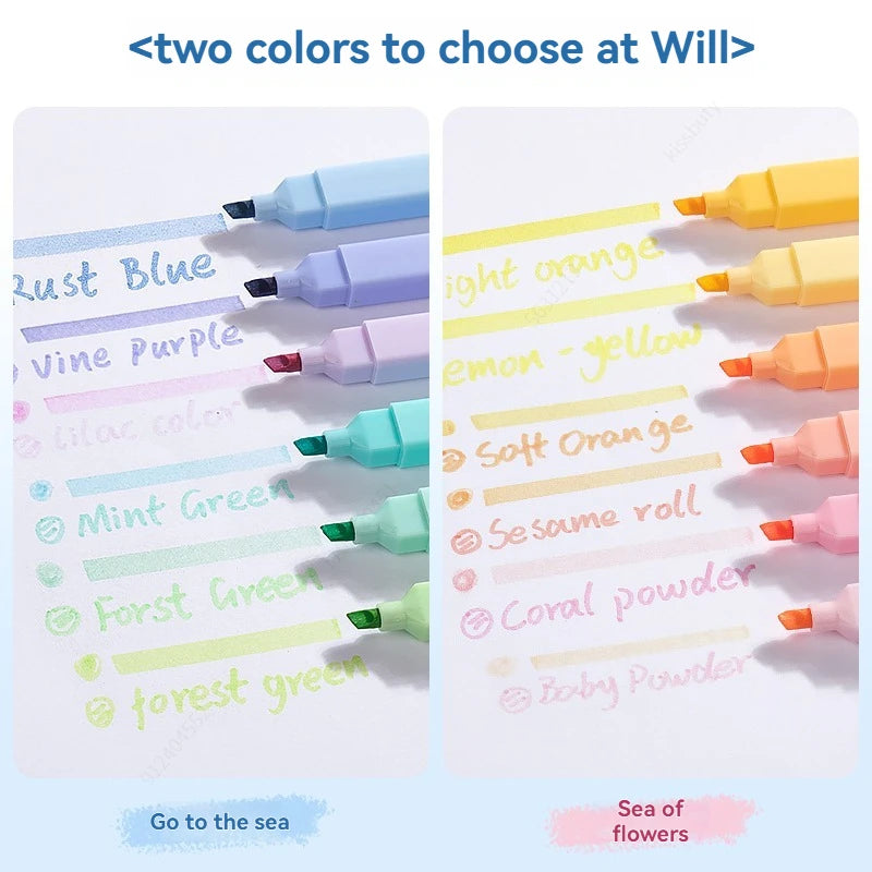 6/12 Colors Highlighters Cute Pastel Pens Bible Pens Soft Tip Aesthetics Markers Kawaii Stationary for Students School Suppli