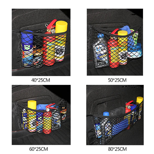 Car Trunk Mesh Organizer Car Tail Storage Net Seat Back Pocket Universal Trunk Bag Auto Magic Tape Network Interior Accessori
