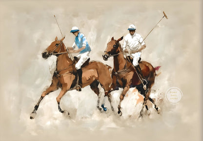 Vintage Polo Etching Horse Jockey Canvas Painting Print Antique Equestrian Farmhouse Animal Rustic Wall Art Room Home Decor