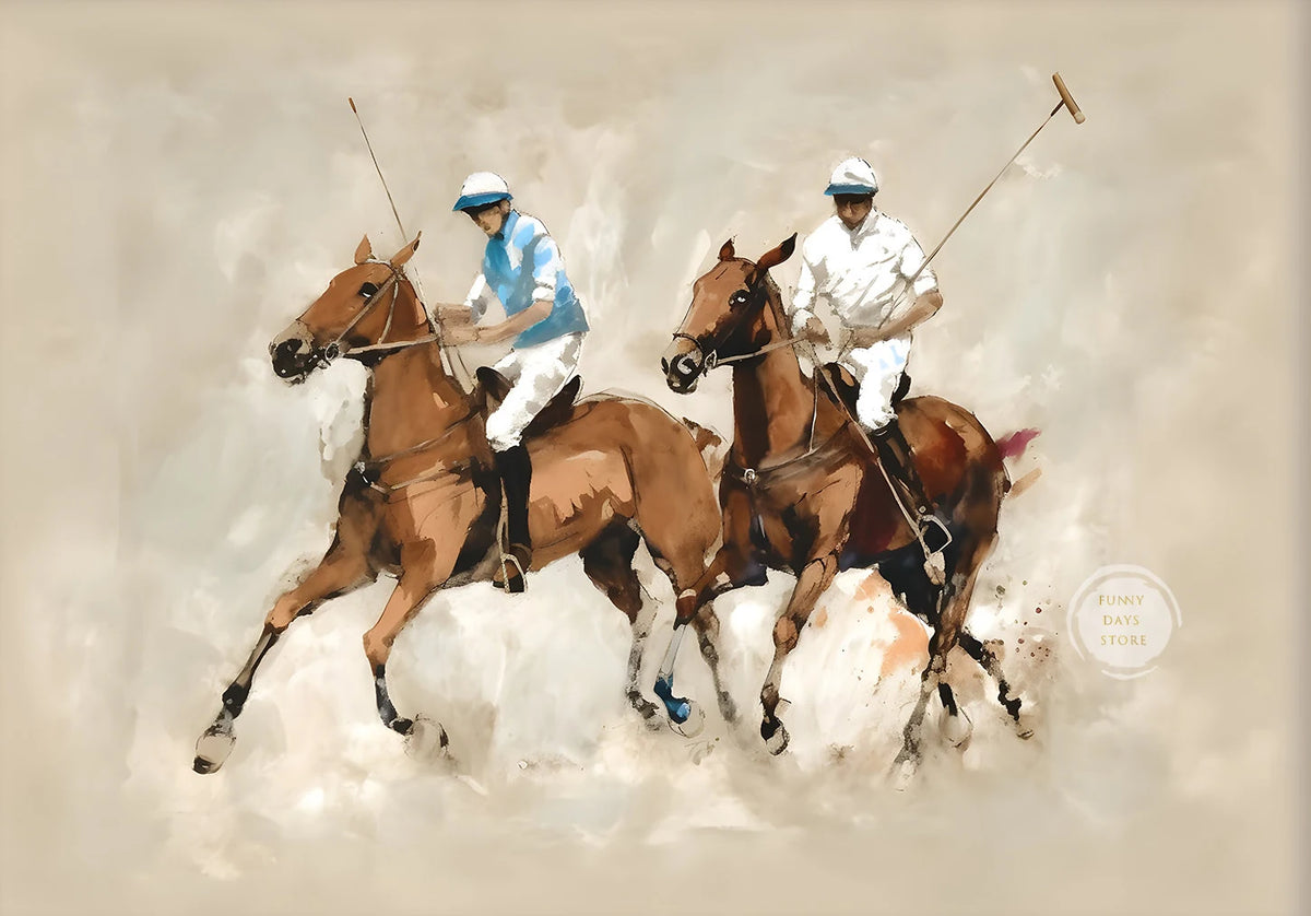Vintage Polo Etching Horse Jockey Canvas Painting Print Antique Equestrian Farmhouse Animal Rustic Wall Art Room Home Decor -