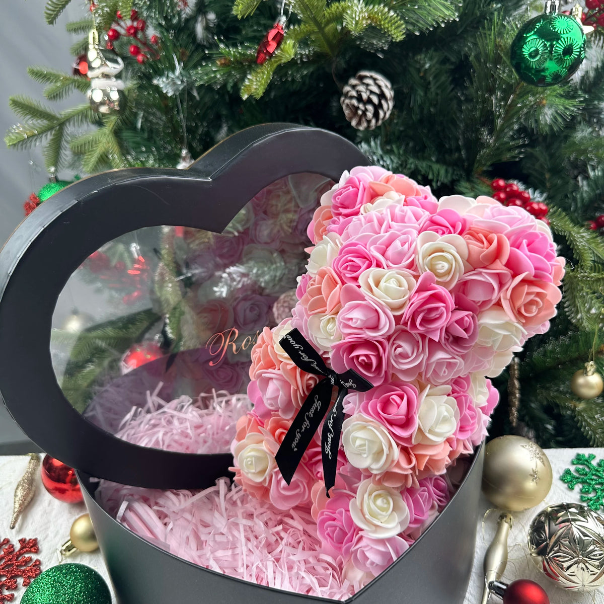 25cm Artificial Teddy Rose Flower Bear with Box Romantic Valentines Day Gift Girlfriend Women Anniversary Wedding Party Suppl