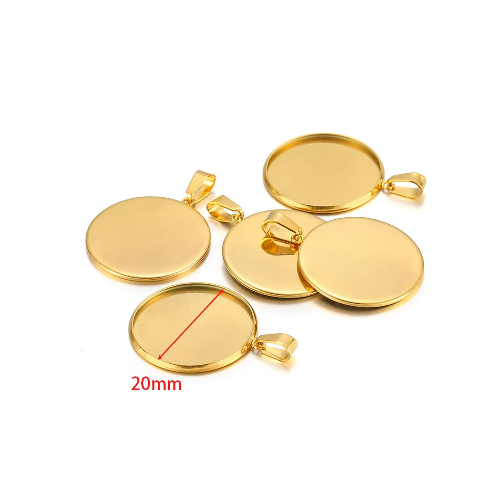 10pcs Stainless Steel 6-30mm Cabochon Cameo Base Settings Round Bezel Blank Tray for DIY Handmade Jewelry Charm Making - gold