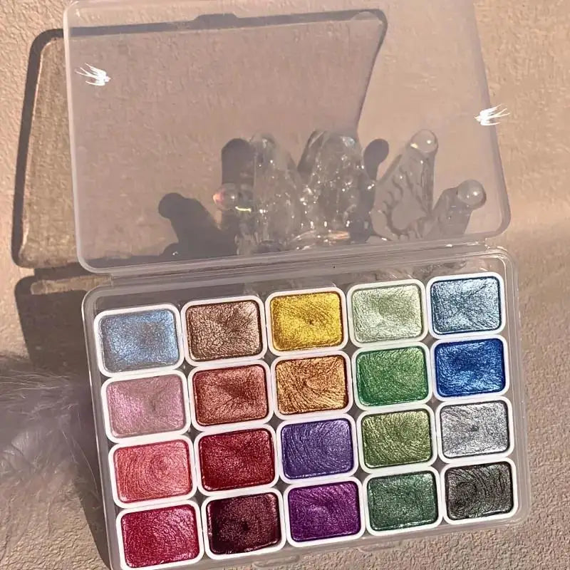 20 Colors Metal Watercolor Painting Set, Portable Box With Shiny Pearls Solid Watercolor Painting, And Art Supplies, Watercol