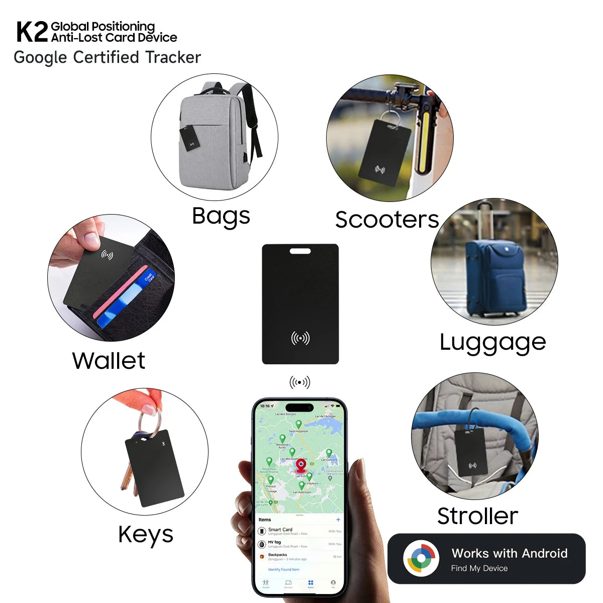Wallet Tracker Card, Rechargeable Thin Finder, Works with Google Find My (Android Only),Item Locator for Luggage Tags Passpor