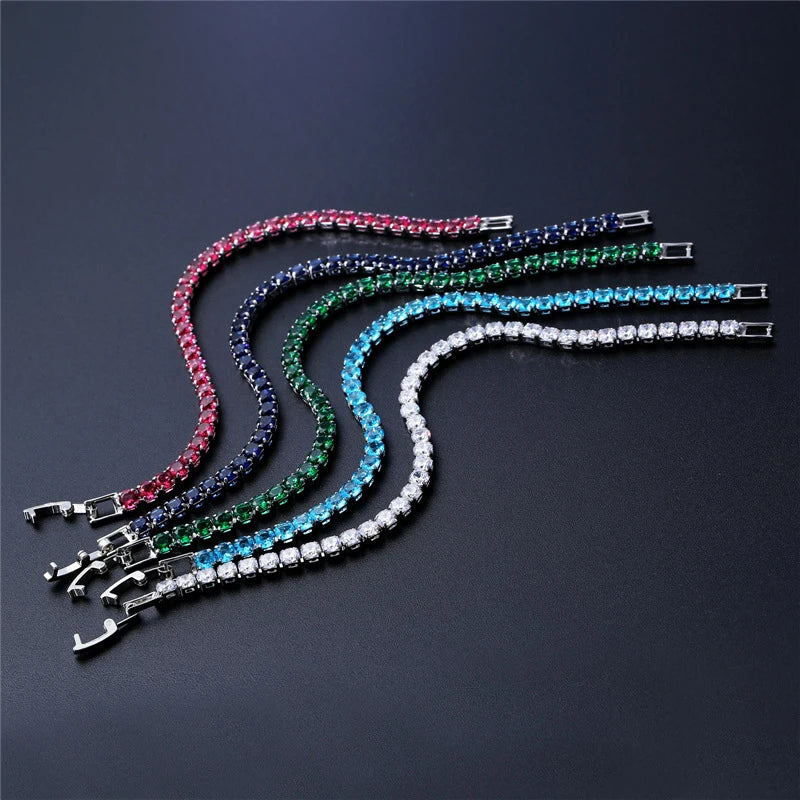 Luxury Hiphop Iced Out 4mm Cubic Zirconia Crystal Tennis Bracelets For Women Men Gold Color Silver Color Bracelet Chain Jewel