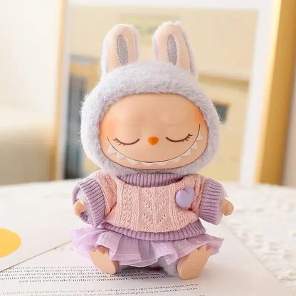 Mini Doll'S Clothes Outfit Accessories for 15-17cm Ropa Labubu & 10cm Cotton Doll Love Hoodie Pink Yarn Skirt Clothing no dol