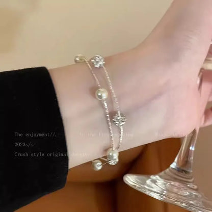 Zinc Alloy Bracelet Sparkling Zircon Flower Bracelet Handmade Bracelet Alloy For Daily Wear Fashion Accessory Party - Crystal