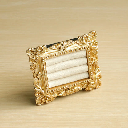 Vintage Gold Ring Display Stand,Suede Earring Tray Baroque Design,Wedding & Birthday Gifts, Velvet Organizer for Engagement P