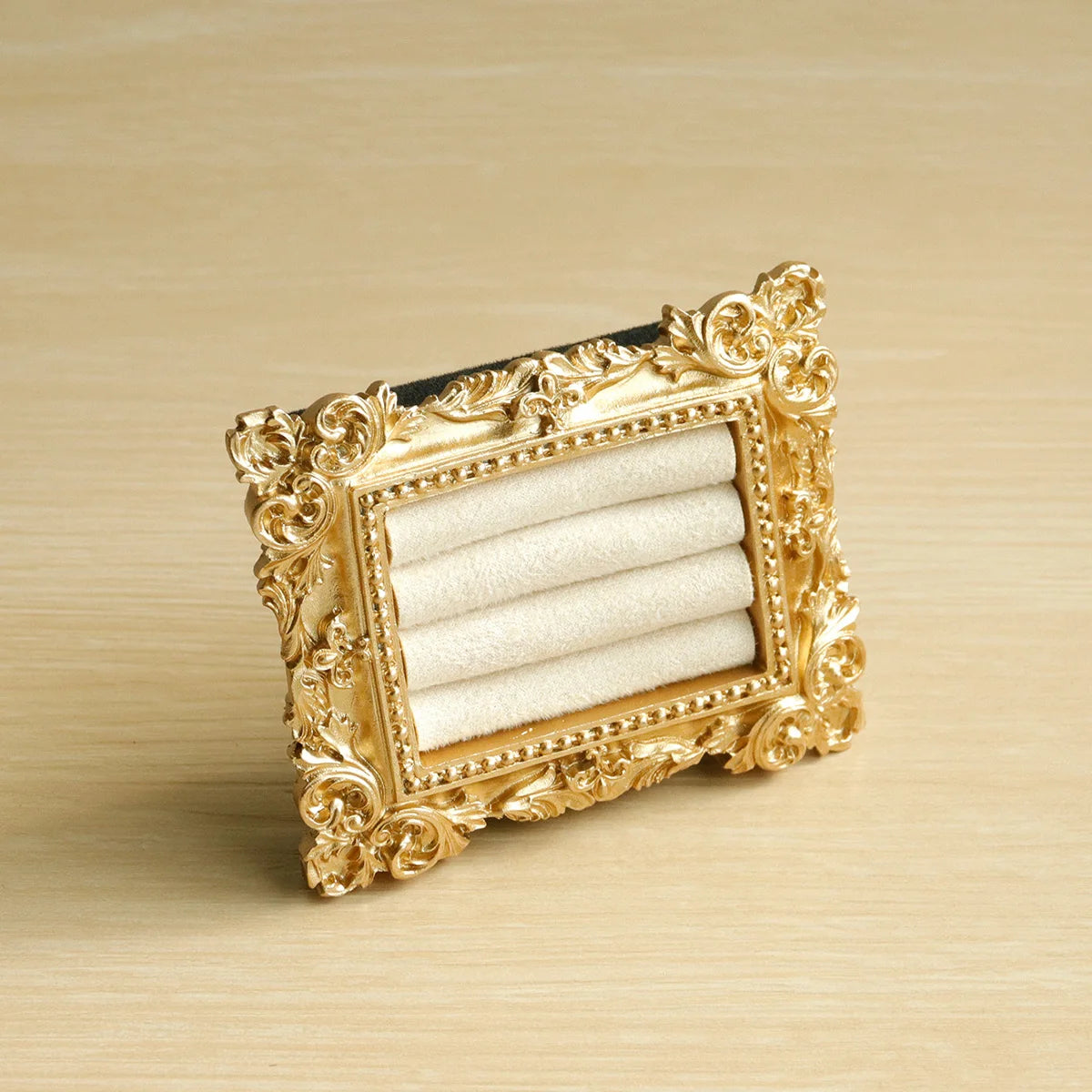 Vintage Gold Ring Display Stand,Suede Earring Tray Baroque Design,Wedding & Birthday Gifts, Velvet Organizer for Engagement P