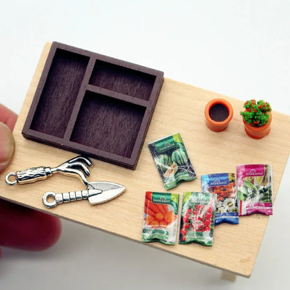 Dollhouse Gardening Wooden Box Shovel Potted Plant Seeds Mini Model Garden Scene Accessories