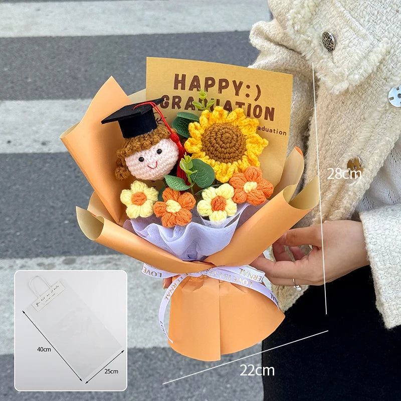 Graduation Bouquet Artificial Crochet Bouquets Hand-woven Flower Bouquet Gifts Teacher's Day Graduation Gift Flowers - S17