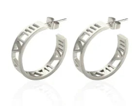 Shiny Zircon Hoop Earrings for Women Trendy Golden Stainless Steel Circle Earring Jewelry Pendientes - D12 Silver