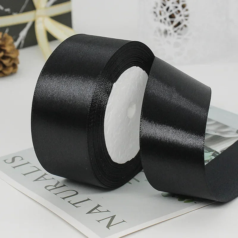 25yards/Roll 40mm Satin Ribbons Crafts Bow DIY Gift Wrap Wine Red Orange Yellow Green Blue Purple Black Gray Gold White Ribbo