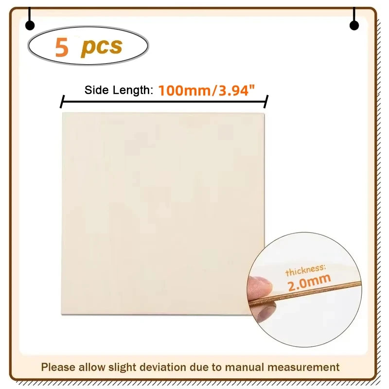 5pcs/lot 10/20cm Smooth Unfinished Wood Squares 2mm Thickness Blank Wooden Square Board for DIY Crafts Engraving and Carving 