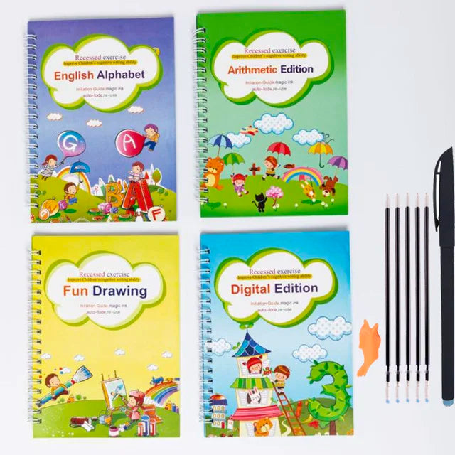 4 Books Magic Writing Copybook In Spanish Calligraphy Notebook Montessori Reusable Educational Calligraphic Letter Practice -