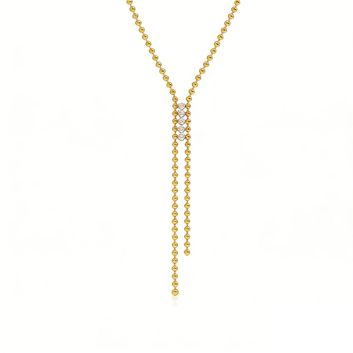 Y Shape Lariat Necklace Mini Bead Ball Chain Sparkling Zircon Tassel Drop Clavicle Chain Stainless Steel Waterproof Minimalis