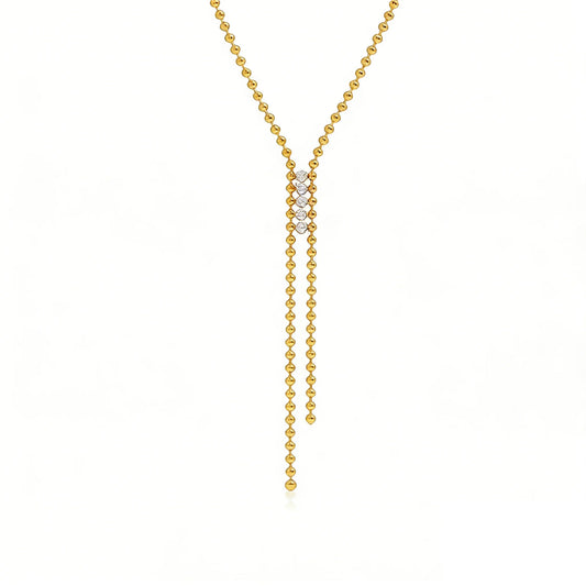 Y Shape Lariat Necklace Mini Bead Ball Chain Sparkling Zircon Tassel Drop Clavicle Chain Stainless Steel Waterproof Minimalis