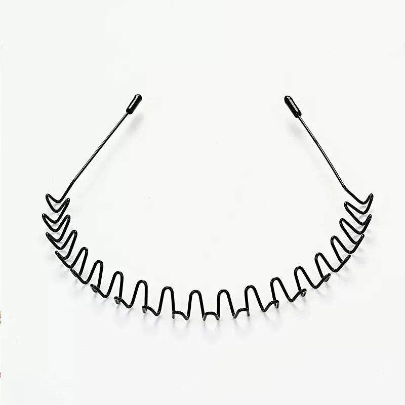 Unisex Black Elastic Non Slip Simple Metal Headbands For Men Women Wavy Hairband Spring Hair Hoop Fashion Hair Accessories - 