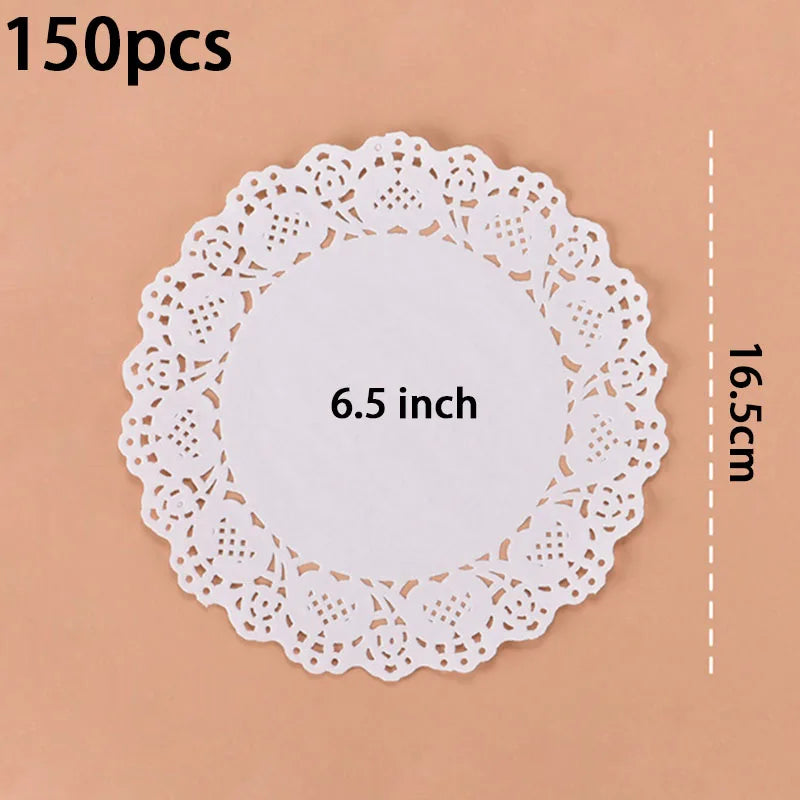 150pcs Round Paper Lace Doilies Party Decorative Tableware Placemats White Paper Mats Table Decoration - D