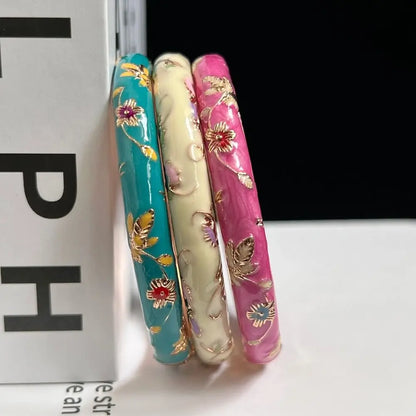 Enamel Chinese Cloisonne Bracelet Double Bangle Traditional Peony Filigree Flower Bangle Ethnic Vintage Women's Hand Bracelet