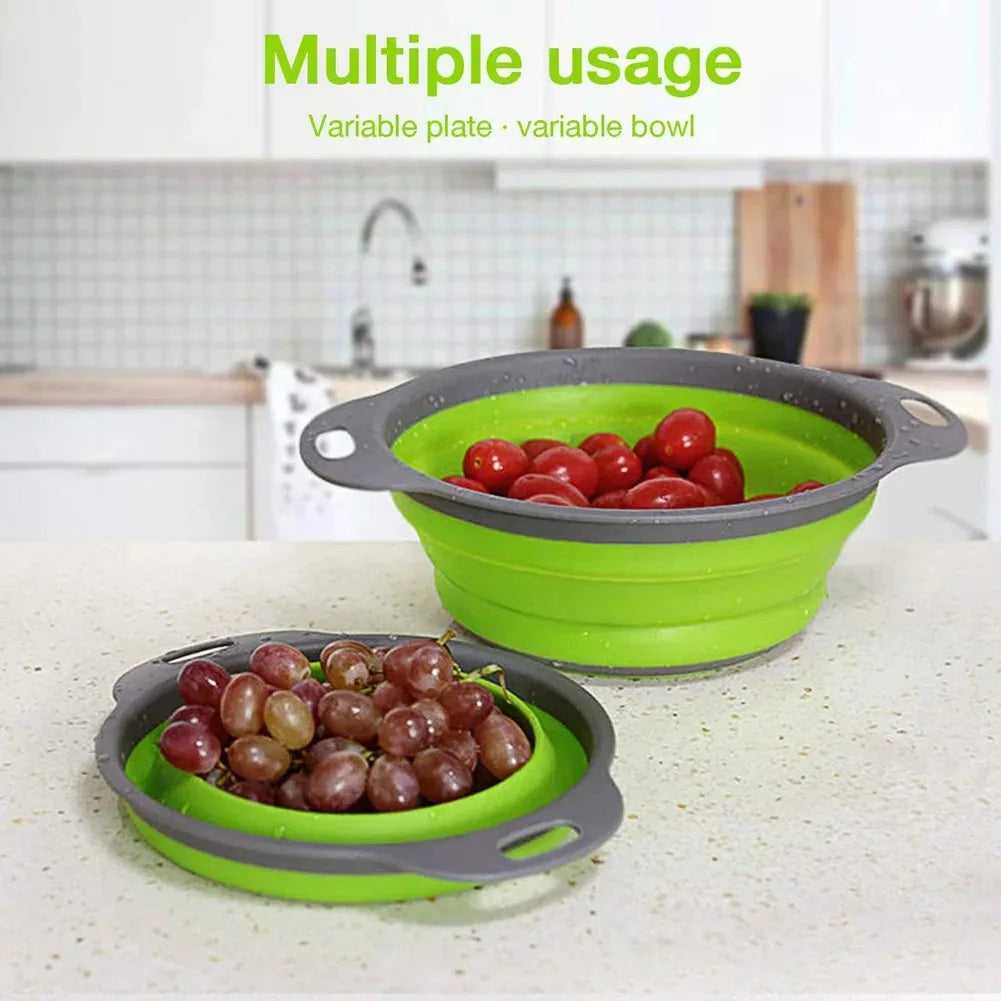 Silicone Folding Drain Basket Fruit Vegetable Washing Basket Foldable Strainer Colander Collapsible Drainer Kitchen Storage T