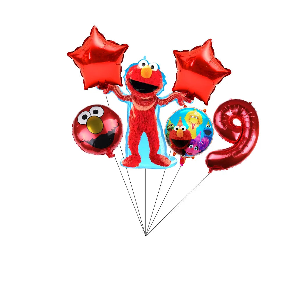 Cartoon Sesames Street Birthday Party Decor Elmo and Friends Theme Tablecloth Plate Balloon Set Cake Decor Baby Shower - 1Set