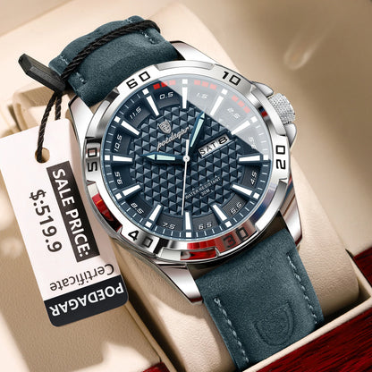POEDAGAR Original Man Wristwatch Top Luxury Waterproof Luminous Date Week Watch For Men Quartz Sport Leather Men's Watches Re